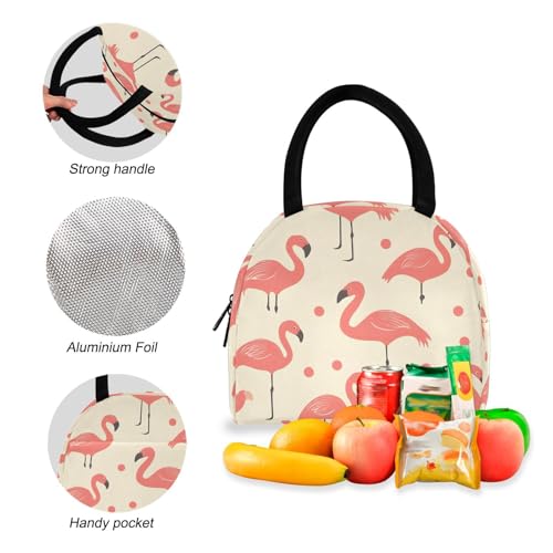 Backpack Lunch Bag Set Cartoon Flamingo Print, Big Storage Travel Backpacks with Insulated Lunch Box for Office Hiking Picnic4