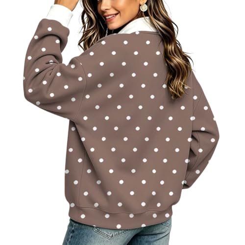 Polka Dot Sweatshirt Women 1/4 Zip Fleece Collared Casual Pullover Top - image 6