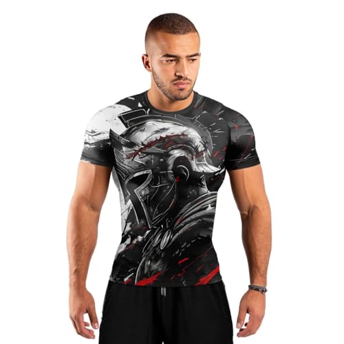 Spartan Warrior Men's Rash Guard Shirts Short Sleeve, Baselayer Compression Shirt for Jiu Jitsu MMA2