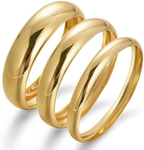 Chunky Gold Bangle Bracelets for Women, Dainty 14k Gold Plated Big Stackable Bangles Set, Trendy Cuff Bracelet Stack Fashion Jewelry Gifts