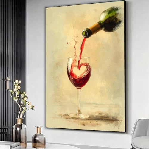 Tableau sur toile vin rouge cœur pour célébrer l'amour et le partage dans votre cuisine