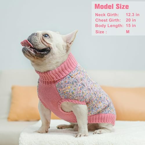Image of BEAUTYZOO Dog Sweaters for Small Dogs, Knit Clothes with Harness Hole | Turtleneck Pullover Fall Winter Knitwear, Fuzzy Fleece Cold Weather Coat for Girl Boy Puppy, Warm Pet Sweatshirt, Pink S