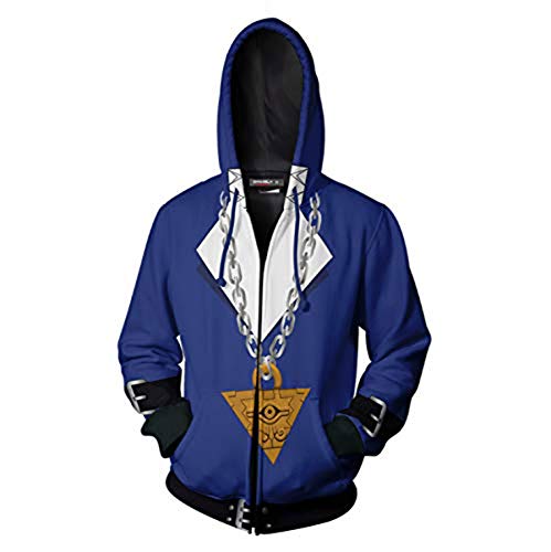 Unisex Print Pullover Hoodie Yugioh Cospaly Costume Mens Jacket Sweatshirt Coat for Spring & Autumn 2XL Blue