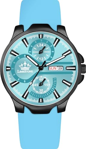 Image of LIMESTONE Men's Analog Quartz Watch with Day & Date Display, Leather /Silicone Strap - Casual & Formal Wrist Watch for Men