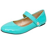 mary janes grün Femany Mary Jane Damenschuhe Flach Pumps mit Riemchen Ballerinas Lack Bequeme Schuhe (Türkis,40)