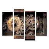 islandburner Prime Bild auf Leinwand Alte rostige Zahnräder und Holzkasten für Werkstatt Technikliebhaber Maschinenbauunternehmen Bilder Wandbilder Poster