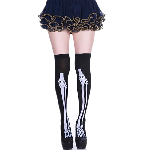Women's Tall Knee High Socks Skeleton Bone Frame Thigh High Long Over Knee Socks for Halloween Cosplay Party Festival Stocking, Black3