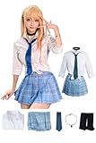 Roocnie Womens Japanese School Girl Uniform Costume Pleated Skirt with Stockings Necktie Anime Cosplay Outfit