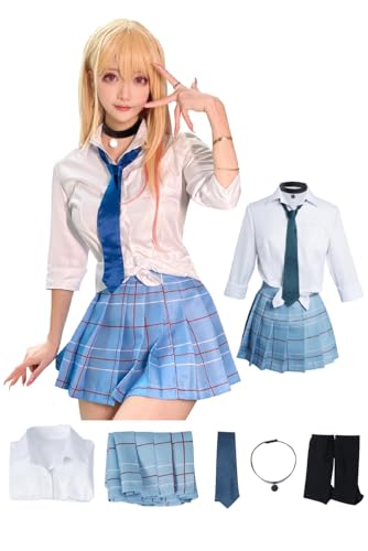 Roocnie Womens Japanese School Girl Uniform Costume Pleated Skirt with Stockings Necktie Anime Cosplay Outfit