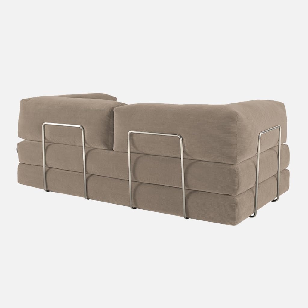 Alice's Garden sweeek - Canapé Vintage Convertible 3 Places en Velours côtelé Taupe et Armatures chromées L 200 x P 100 x H 72cm - Seventies