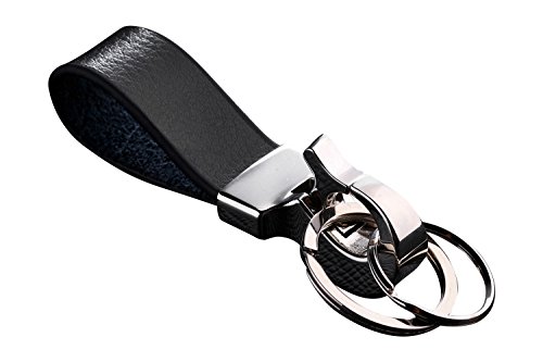 Preisvergleich Produktbild Cerbery - Schlüsselanhänger aus Leder mit Ringen und Geschenkbox - Auto Geschenk Schlüsselband Schlüsselbund Schlüsselhalter Schlüsselring (Silber)