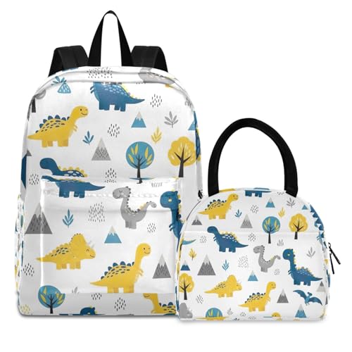Sac à dos dinosaure blanc avec sac à déjeuner étanche pour fille et enfant