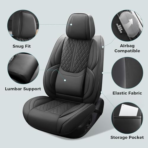 Image of Seat Covers for 2019-2026 Dodge Ram 1500 /2500 /3500, Flat Bench | lumbar padded, premium waterproof leather, full coverage, anti-slip, storage pockets, long-term durability, airbag compatible