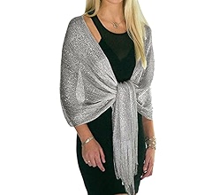 KALIONE Sparkling Metallic Shawls And Wraps, Women's Shinny Tessal