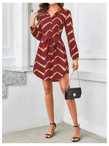 Image of SweatyRocks Women's Metallic Gold Long Sleeve Dresses Collar Shirtdress Casino Night Party Outfit