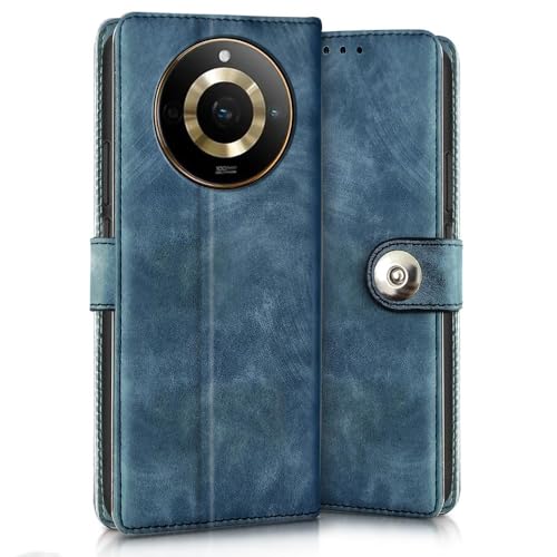 Image of WOW IMAGINE Shock Proof Flip Cover Back Case for Realme Narzo 60 PRO | 11 PRO | 11 PRO Plus 5G (Magnetic Button Flip Case | Wallet Pockets & Stand | Leather Finish | Aquamarine)
