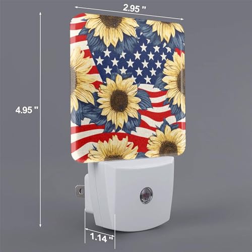 Image of Sunflowers Red and White Lines LED Plug-in Night Lamp 2 Piece Set, Auto Sensor Nightlights Set of 2 for Bedroom Bathroom