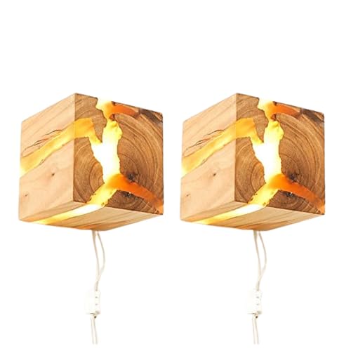 MIYORA Lampada decorativa per interni Arte LED Applique da parete quadrata Montagna per comodino Bar Club Lampada da parete in legno per feste Luce calda 3000k Applique da parete per camera da letto S