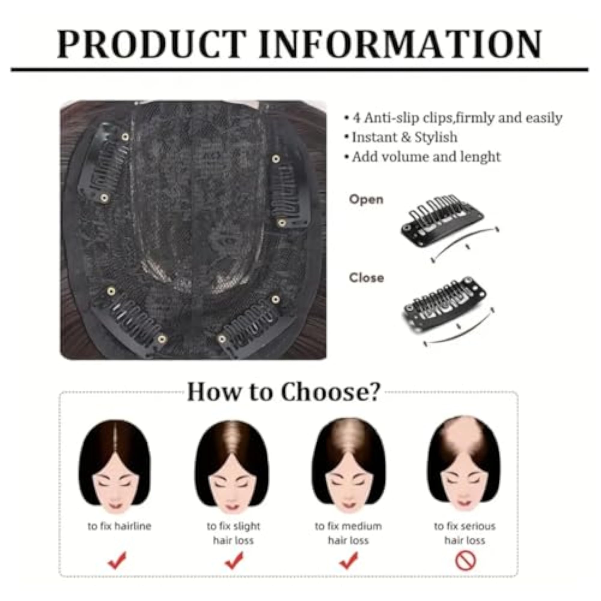 16 Inch Natural Brown Clip-In Hair Topper for Women