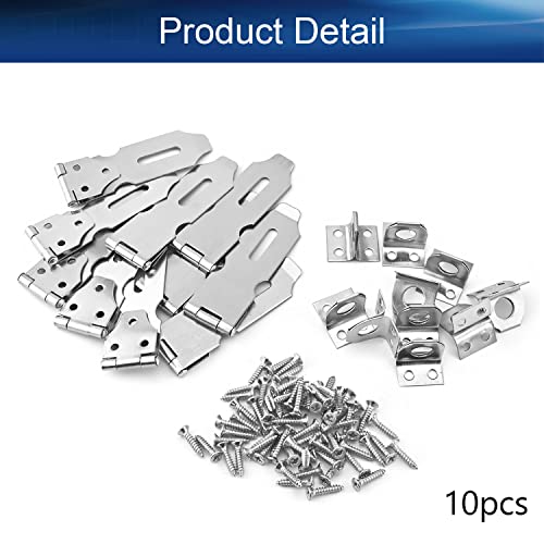 Image of Stainless Steel Padlock Hasp 3.70 inch Length Hasp Staple Padlock Latch with Screws for Furniture Window Cabinet Drawer Closet Silver Tone 10pcs