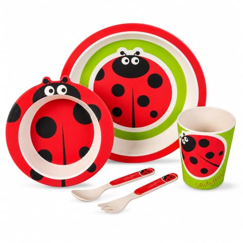 Image of Kids /Baby Feeding /Dinner Set of 5 |Kids Crockery Set Tableware |Baby Utensils and Dishes Set | Eco-Friendly |Organic & Natural (Lucky Ladybug)