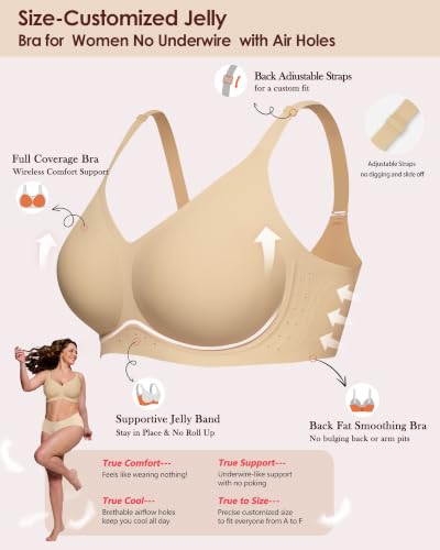 As Fairy Womens Wireless Jelly Bra Wirefree Seamless Bra Sand 42D — view 2