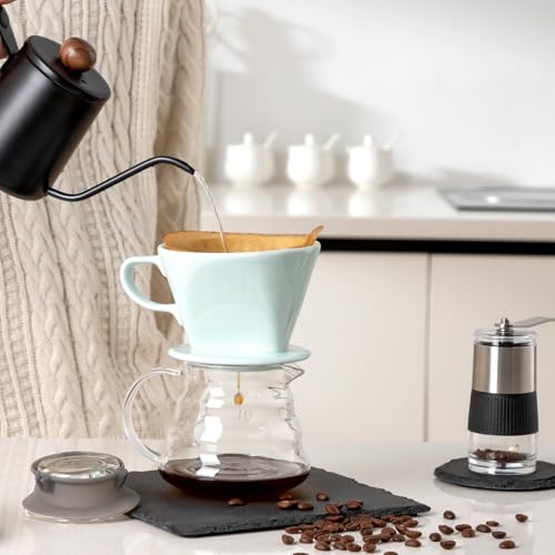 LHUKSGF Pour Over Ceramic - Coffee Dripper Ceramic Coffee Maker with 3 Holes Flat Bottom, Porcelain Slow Filter Cone for Travel, Camping, Office, Home, Coffee Maker Brew…