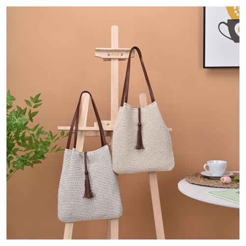 Sac tissé à la main bandoulière pompons perlés blanc bohème