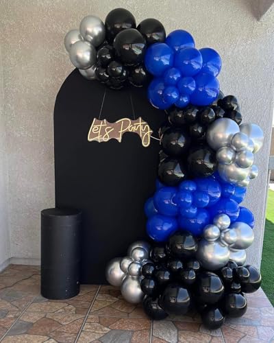 Image of Blue and Black Balloon Arch Kit, 201Pcs Explosion Star Royal Blue Metallic Sliver Black Balloon Garland kit, Different Size Balloons for Anniversary Birthday Graduation Prom Party Decorations