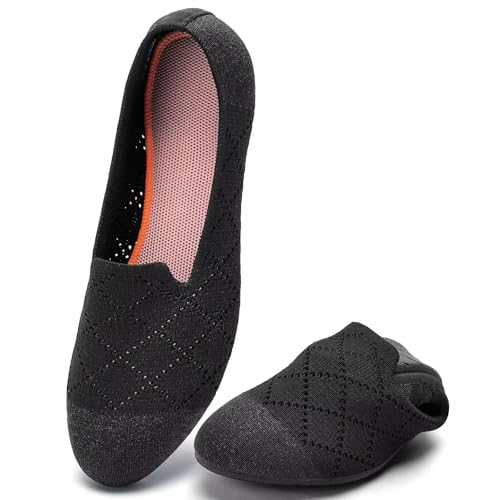 Image of poemlady Women's Ballet Flat Shoes Dress Shoes Knit Round Toe Slip On Ballerina Walking Flats Shoes for Woman Low Wedge Casual