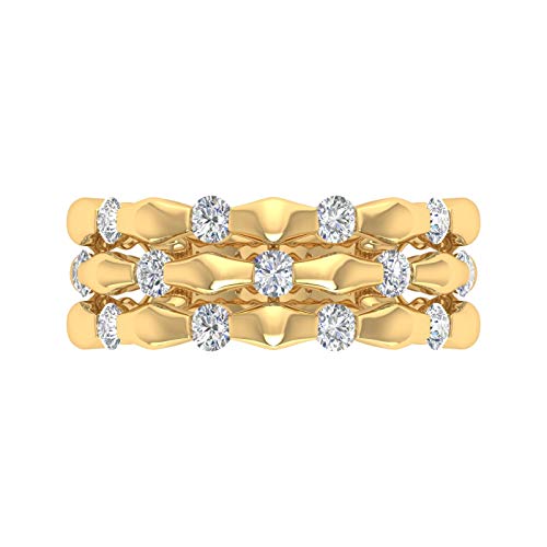 FINEROCK 1/2 Carat Diamond 3 Line Wedding Band Ring in 10K Gold3