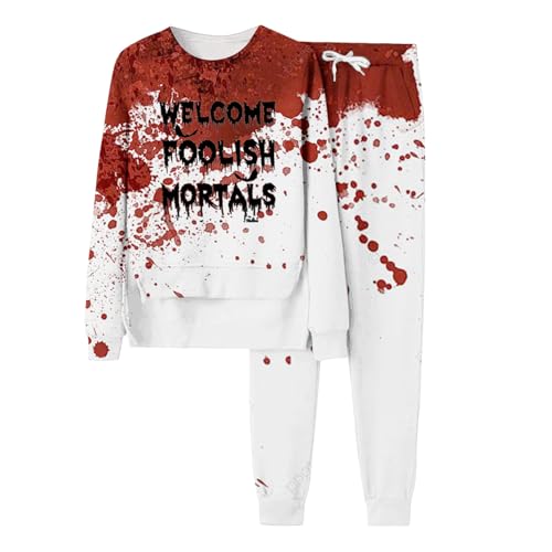 Tracksuit Damen, Sweatshirts und Laufhose, Pullover Set Blood Entsetzen Laufenanzug 2 Teiliges Rundhalsausschnitt Tracksuit Set Casual Baggy Freizeitanzug Festlich Mode Streetwear Running