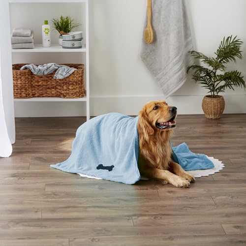 Image of Bone Dry Pet Grooming Microfiber Towel, Embroidered Collection, X-Large,41x23.5 inch, Blue