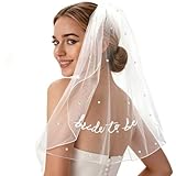 Schleier Braut Mit Perlen,Elegent Brautschleier Damen,Kurz brautschleier Weiß,schleier Kurz mit Kamm Bride Veil Kopfschleier Softtüll Brautschleiers Weiss für JGA,Hochzeit,Junggesellenabschied (A)