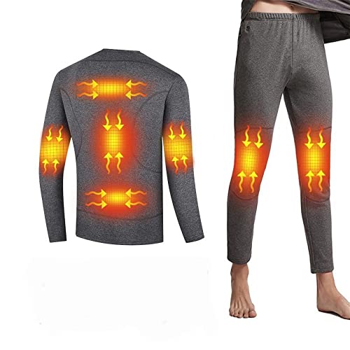 Calefacción para Hombres Ropa Interior de 8 Zonas climatizada USB Termal eléctrico Manga Larga Camisetas o Pantalones Conjunto de Temperatura,Gris,XXL Cover
