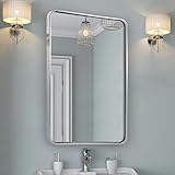 ANDY STAR Chrome Bathroom Mirror, 22x30’’ Rounded Rectangle Polished Nickel Mirror for Vanity, SUS304-Anti-Rust, Wall-Mounted Vertical/Horizontal 1’’ Deep