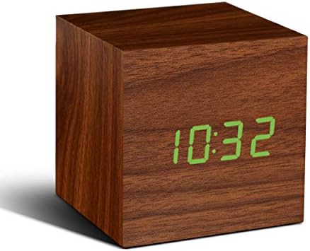 Gingko Cube Walnut Click Clock with Green LED