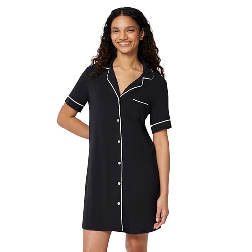 Image of Amazon Essentials Women's Modal-Blend Nightgown, Short Sleeve Button-Down