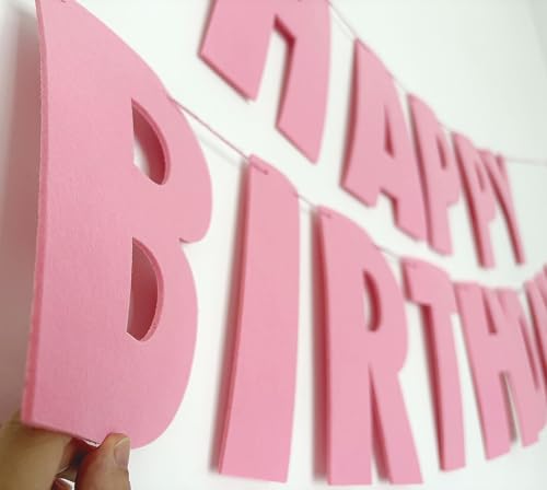 Pink Happy Birthday Banner for Girls Women - Felt NO DIY Happy Birthday Sign, Pink Birthday Party Decorations — view 2