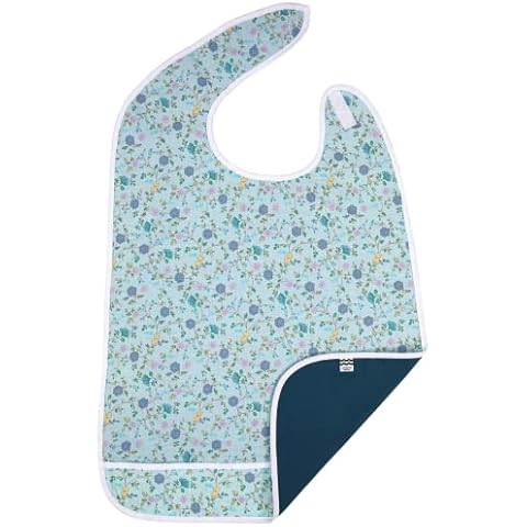 Shorewood Medical Adult Bib for Eating, Waterproof Clothing Protector with Crumb Catcher. Machine Washable (blue-wide) Cover