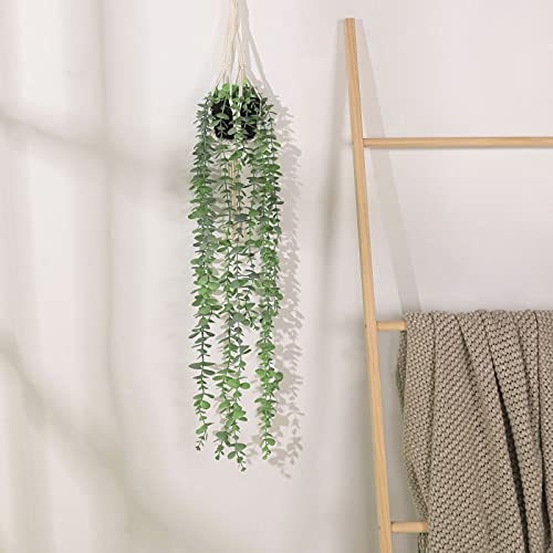 Asano Season Fake Plants Artificial Eucalyptus With Hanging Plant Hanger 2.6 Ft Faux Greenery Vine Potted Plants In Black Pot And Cotton Rope For Boho Home Green House Garden Indoor Bedroom Décor #TOP2