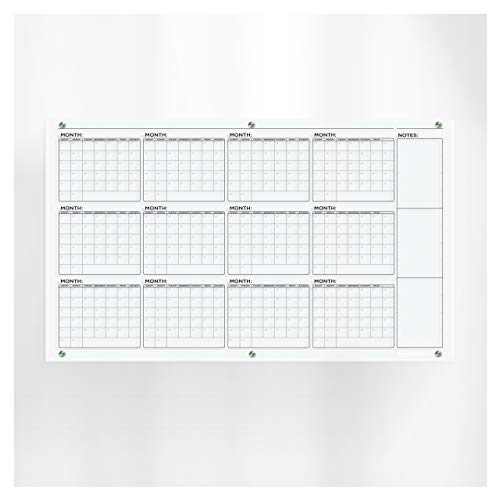 Giant Clear Acrylic Dry Erase Calendar Board For Wall 60 x 36 Inches With Mounting Hardware, Jumbo Acrylic Dry Erase Board Calendar 12 Months Yearly Wall Calendar Undated (Black Anchors, Year Classic)