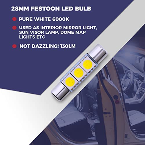 24 Pieces Led Car Bulb Kit Set For Interior, Dome, Map, Door, Courtesy, Cargo, License Plate Lights, Incl. Vanity Mirror Light, T10 31/42Mm Festoon C5W Replacement Bulbs (White) #TOP3