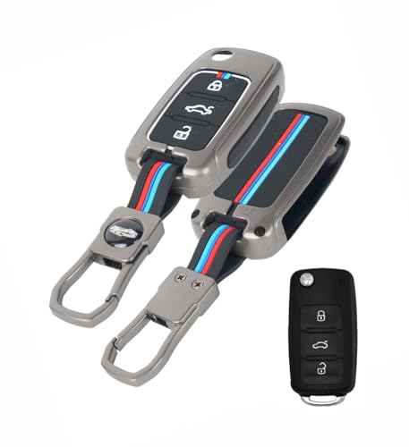 Image of Auto Thrill Premium Metal Alloy Key Cover for Skoda and Volkswagen - Polo Vento Jetta Ameo Passat and Skoda Rapid Laura Superb Octavia Fabia Yeti 3 Button Flip Key