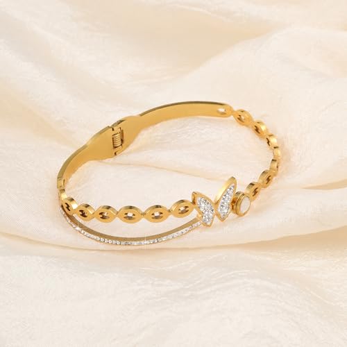 Gold Bracelet for Women, 18K Gold Titanium Steel Butterfly Cross Clover Heart Snake Bracelets Gifts for Women Teen 7