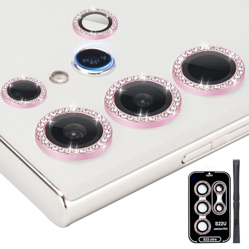 Zevytop Camera Lens Protector for Samsung Galaxy S22 Ultra Individual Tempered Glass Aluminum Alloy Ring Lens Cover with Installation Tray Fit for Samsung Galaxy S22 Ultra Diamond Pink