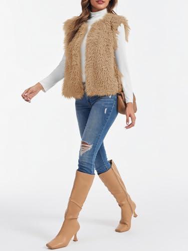 Tankaneo Womens Faux Fur Vest Cropped Sleeveless Warm Winter Shaggy Open Front Outerwear Vest4