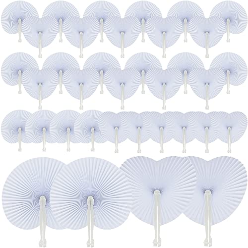 HBSTK 36 Stück Fächer Papierfächer DIY Faltfächer Hochzeitsfächer Taschenfächer Faltbare Fächer Geschenk Für Hochzeit, Party Wand-Dekoration(Weiß, herzförmig und rund) Cover