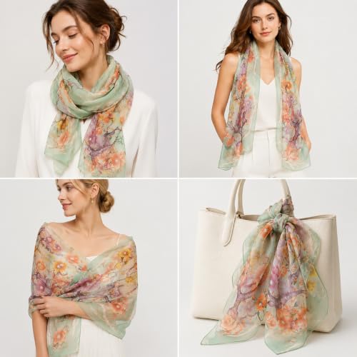 Image of FARIYGATE Women's Chiffon Smooth Soft Lightweight Headscarf Retro Floral Pattern 50017 63x20 Inch