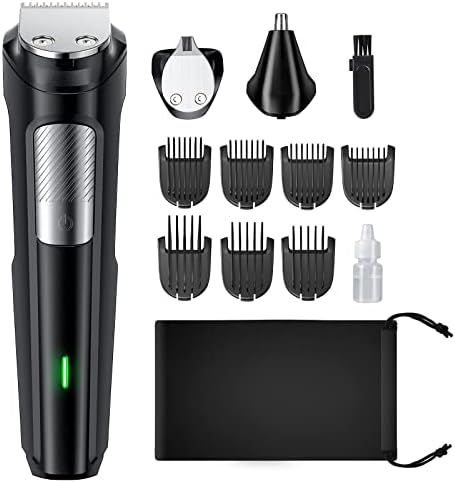 Beard Trimmer Hair Clipper for Men, All-in-One Men’s Grooming Kit with Cordless Rechargeable Hair Trimmer Nose Trimmer Electric Shaver, Stainless Steel Blades for Painless Facial & Body Hair Removal
